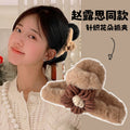Handmade knitted wool flower hair claw clip - women's autumn/winter retro plush hair clip - sweet shark clip for back of head - hair accessory