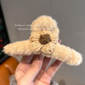 Handmade knitted wool flower hair claw clip - women's autumn/winter retro plush hair clip - sweet shark clip for back of head - hair accessory