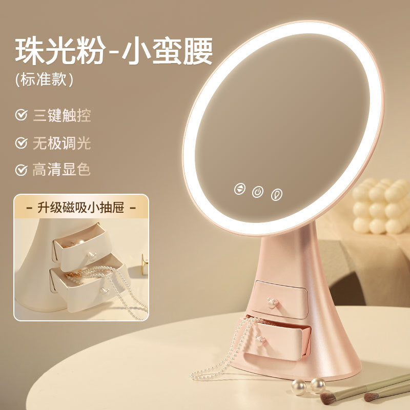 Led lighted makeup mirror - vanity mirror for home, plastic desktop organizer, desktop storage, and makeup touch-up