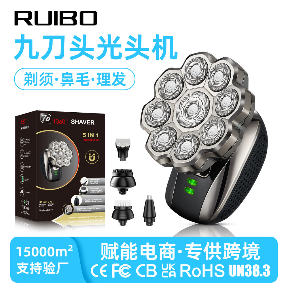 Nine-blade bald head handy gadget five-in-one hairdresser magnetic detachable washable blade beard and nose hair trimmer