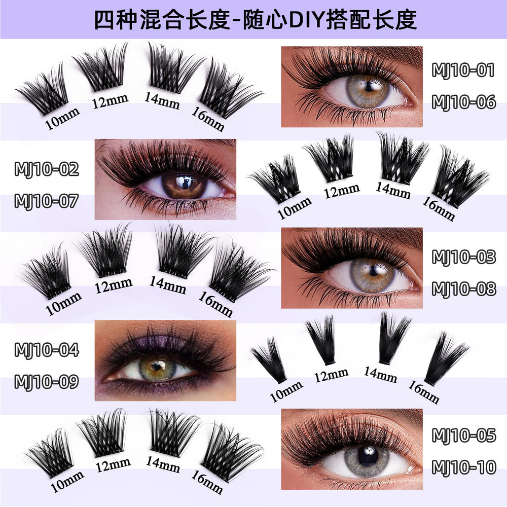 Premium european & american segmented glue-free false eyelashes - 10 rows of dense, self-adhesive, hard band lash extensions set - ready stock wholesale