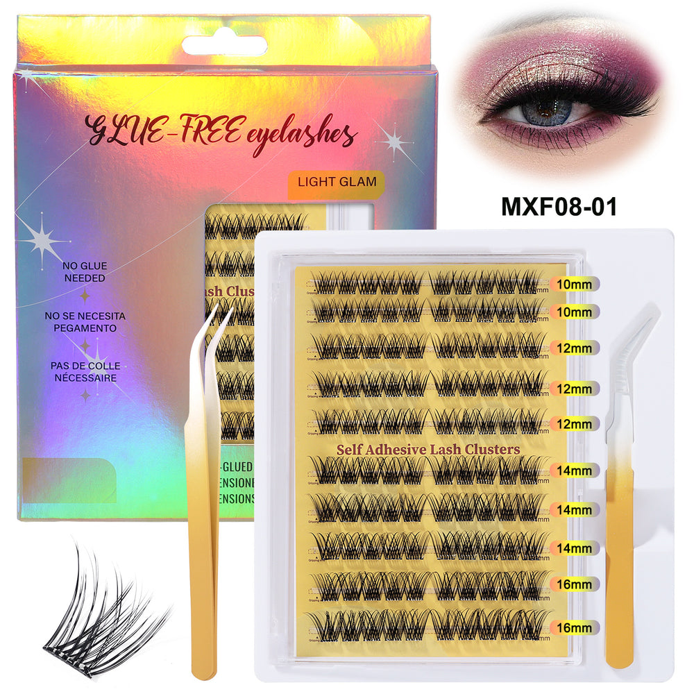 European and american cross-border false eyelashes glue-free suit diy segmented single cluster d curved natural thick self-grafted eyelashes