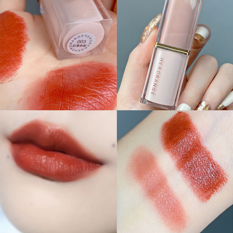 Herorange crystal square tube lipstick - women's velvet matte, smudge-proof, everyday nude, brightening lipstick