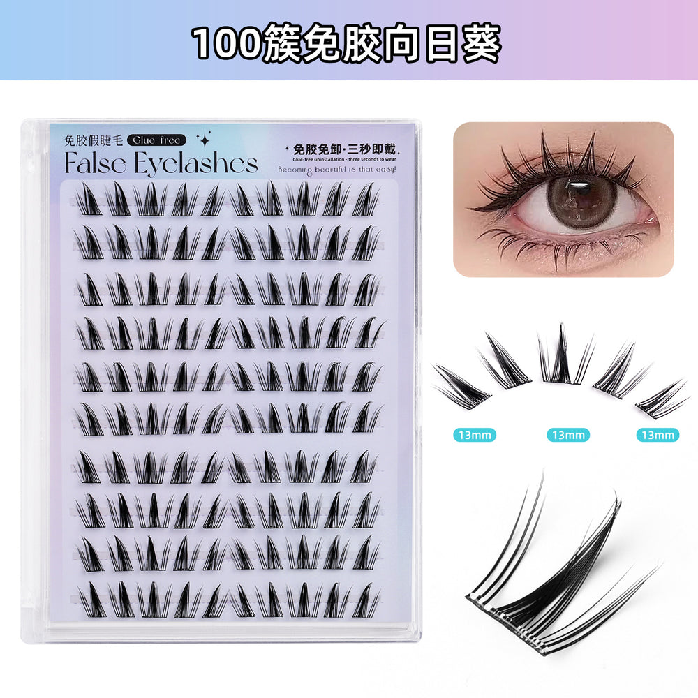 Ready-to-ship, glue-free false eyelashes family pack. bulk wholesale of large-capacity sunflower natural faux fox eye lashes, segmented