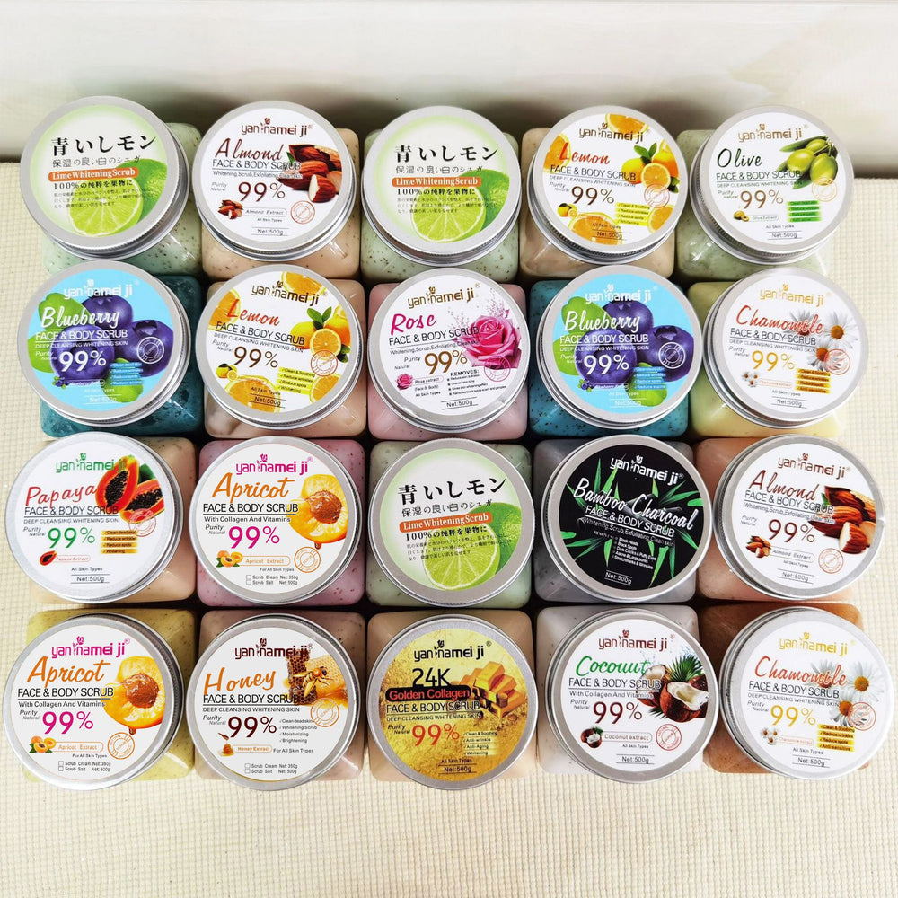 fruit scented bath salt, whole body exfoliating chicken skin square bottle scrub, deep cleansing bath mud rub 500g