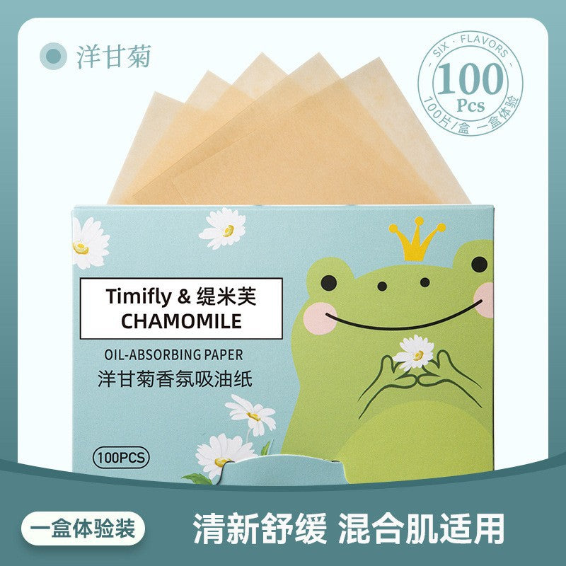 Facial oil-absorbing paper comes with powder puff, cosmetic mirror, facial oil-absorbing tissue, refreshing facial storage, portable 100 pieces