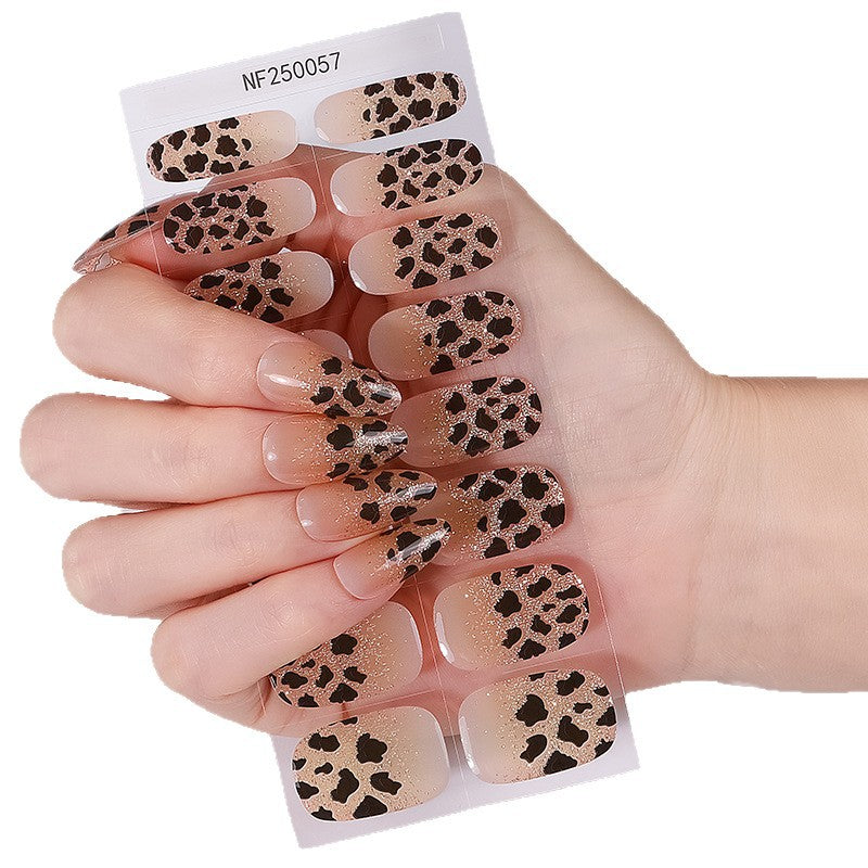 Zhengxiang european and american leopard print gel manicure stickers waterproof cross-border french semi-cured nail stickers uv gel nail