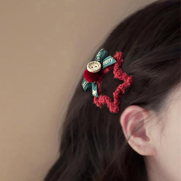 Red star hair clip for women, 2025 new year style, bangs clip, bow edge clip, hair styling tool, christmas hair accessory clip