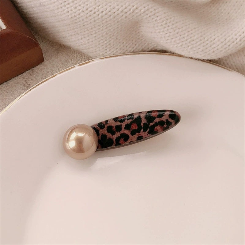 Small gold label letter leopard print duckbill clip one-word clip hairpin casualretro style side clip bangs clip hairpin hair accessories
