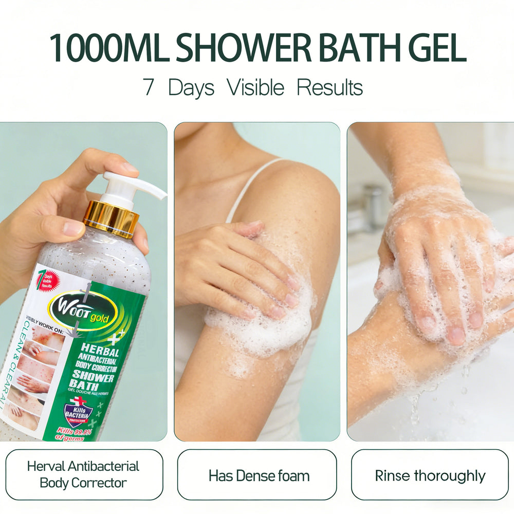 natural herbal antibacterial shower gel 1000ml, gentle exfoliation, visible skin improvement in 7 days shower gel