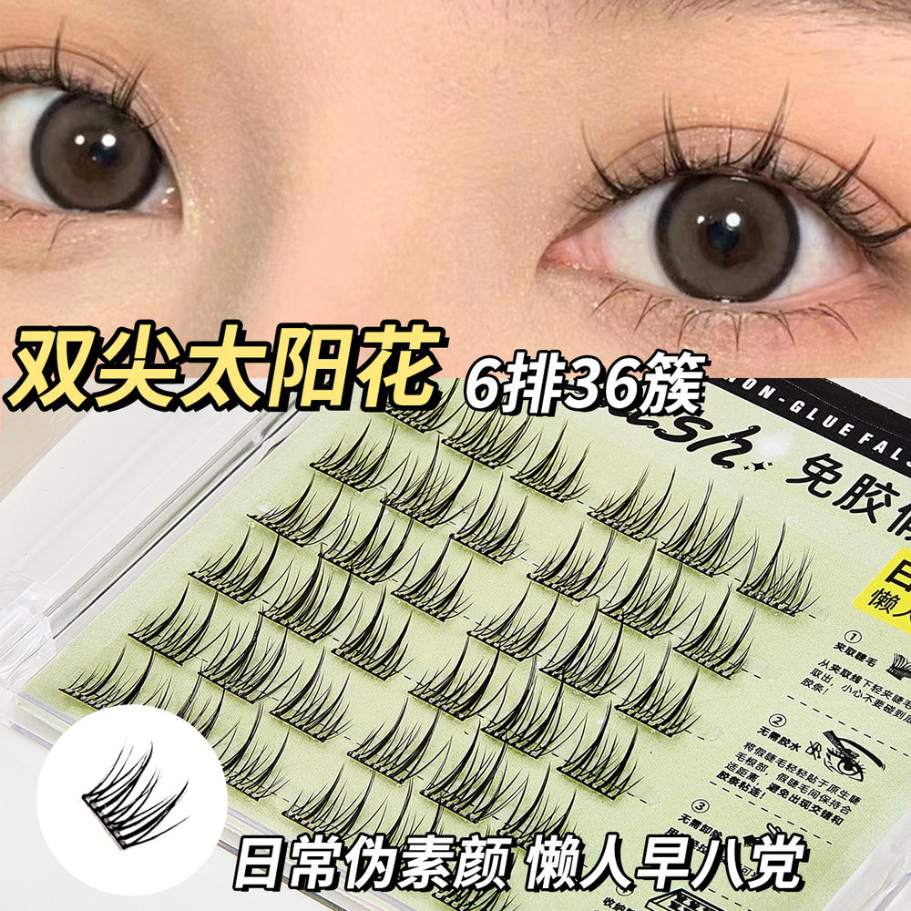 Jonbos glue-free self-adhesive false eyelashes - natural style, double-tip sunflower lashes, 5d baby curl, pre-adhered strips