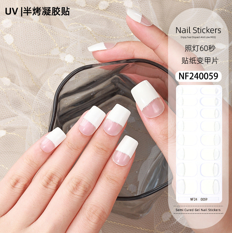Zhengxiang custom gel nail art stickers french bronzing uv phototherapy semi-cured nail stickers ice transparent nail art stickers wholesale