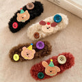 Cute plush button brown bear hair clip - girly heart bangs side clip - cartoon snap hair clip - hair accessories