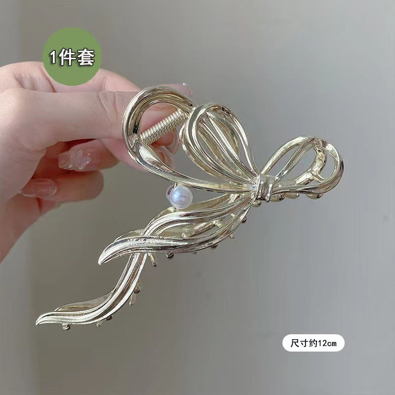 Elegant bow gripper for women, large hair plate, shark clip, cold style, back of head hair accessories, niche styleclassy hair clip