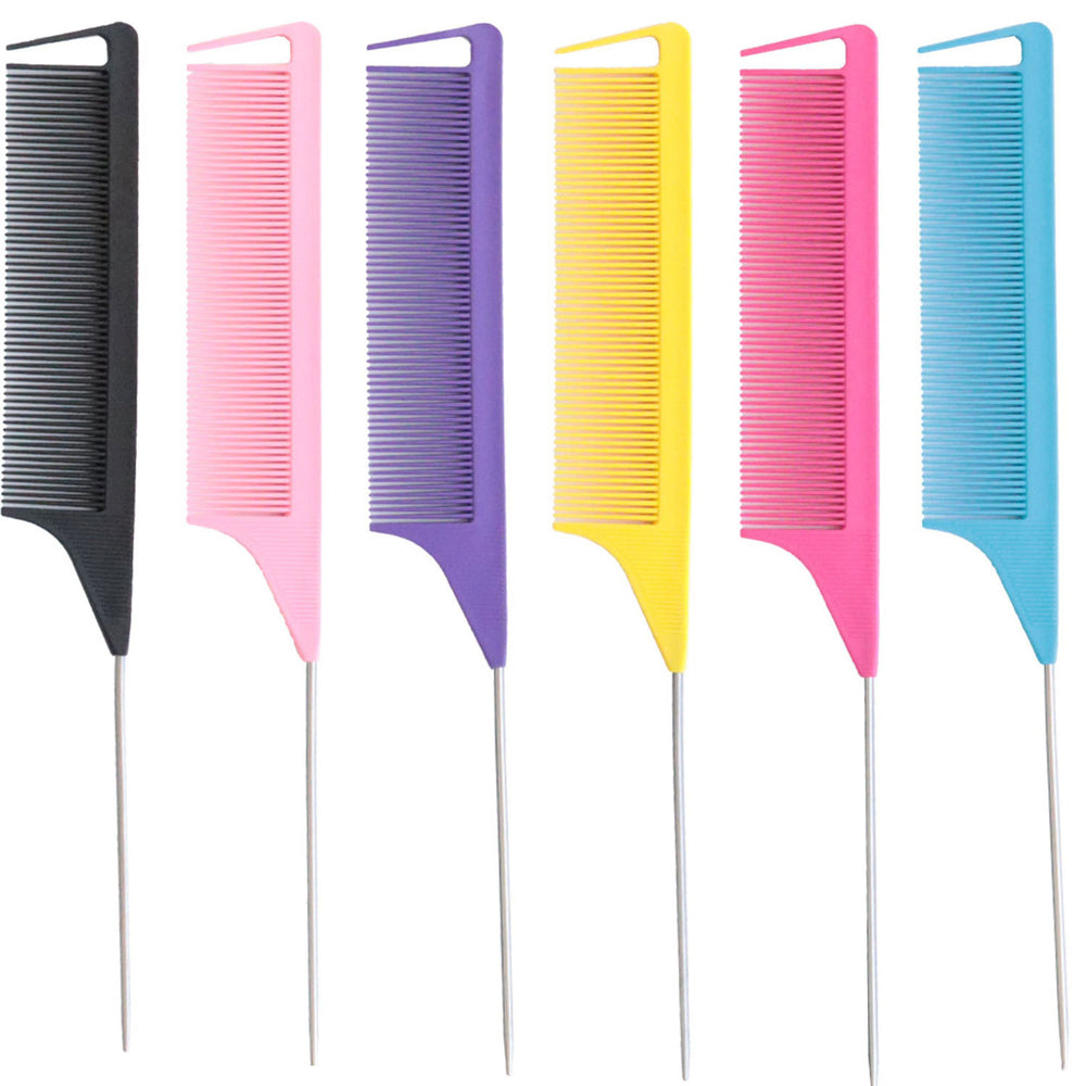Colorful steel needle tip tail comb 3-piece set hair dyeing comb hairdressing comb hair picking comb hair sectioning rat tail comb