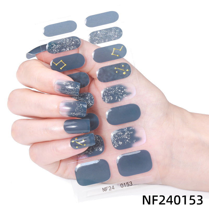 Zhengxiang customized gel manicure stickers ins ice transparent hot stamping cross-border uv lamp hardening semi-baked nail stickers amazon