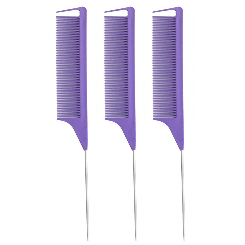Colorful steel needle tip tail comb 3-piece set hair dyeing comb hairdressing comb hair picking comb hair sectioning rat tail comb
