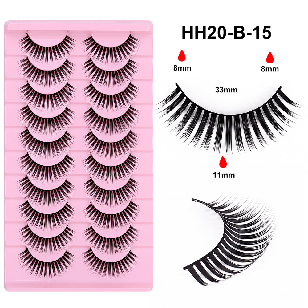 Pingdu 10 pairs of hard stem fake eyelashes, a whole strip of rabbit grandma's whole cluster of eyelashes, glue style, special for makeup artists