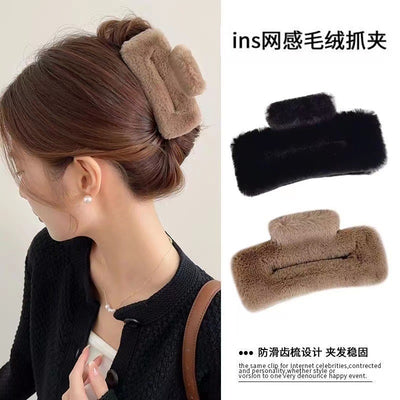 2024fall and winternew arrivalstuffed gripper square fur clip easiest for matchcute hair clip women's back head hair accessories