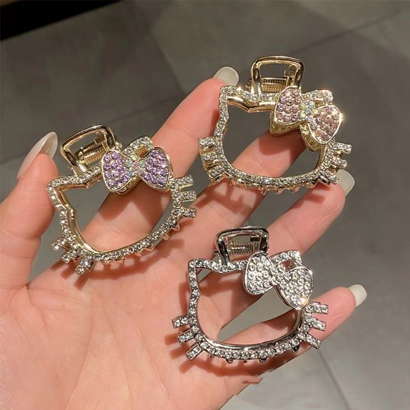 Girly heart diamond kt cat metal clip back head hair shark clip k-style half-tied hair cat hair clip headwear