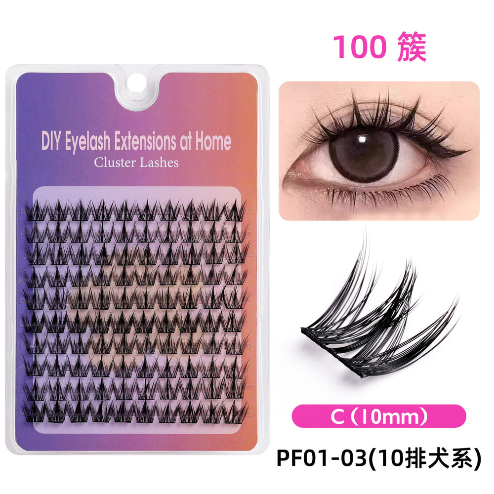 Segmented false eyelashes without glue, flat single cluster black stem, natural slender artificial fox style false eyelashes glue style