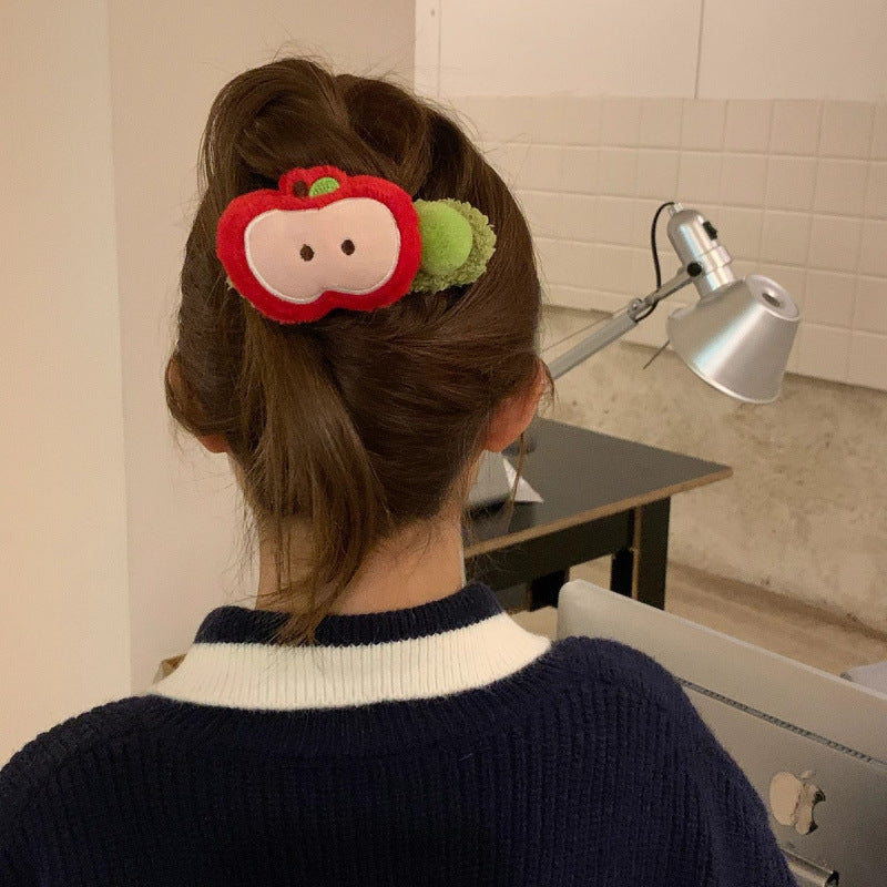 Cuteeasiest for matchstuffed velvet red apple one-word large duckbill clip back of head hair clip fall and winter hair accessories new arrival