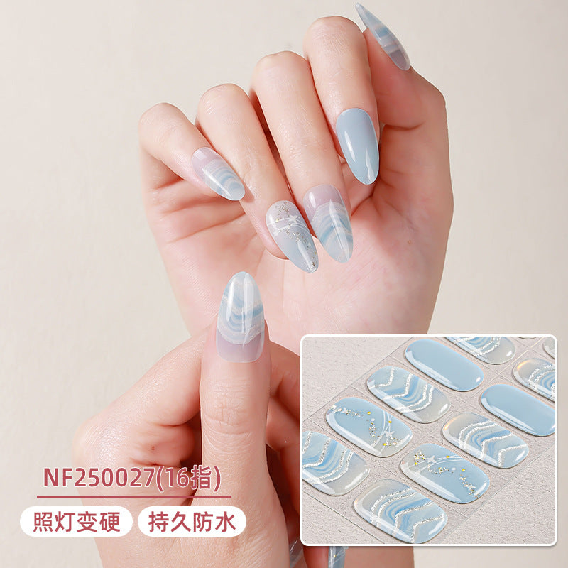 Zhengxiang cross-border gel manicure stickers cartoon cute waterproofgrids pattern flash japanese and korean uv half-baked nail stickers ins