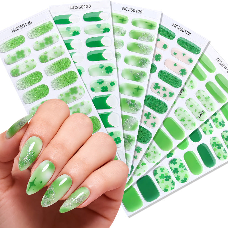 Zhengxiang custom gel nail stickers waterproof st. patrick's day cross-border fashionuv semi-cured nail stickers gel