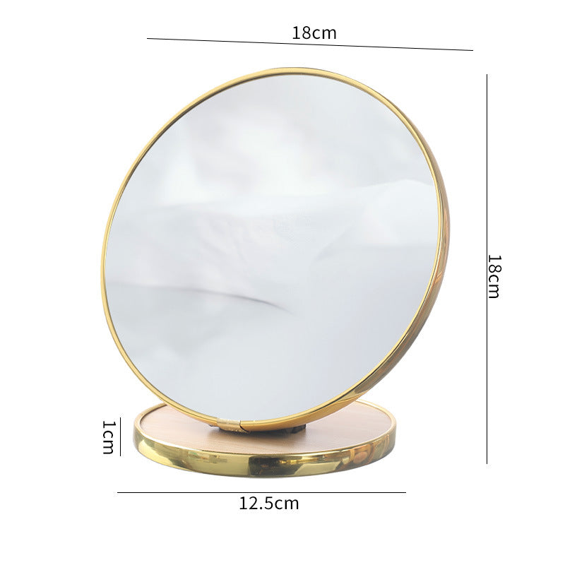 Wooden makeup mirror with metal trim - foldable, desktop, portable, home beauty, touch-up, princess style, household mirror