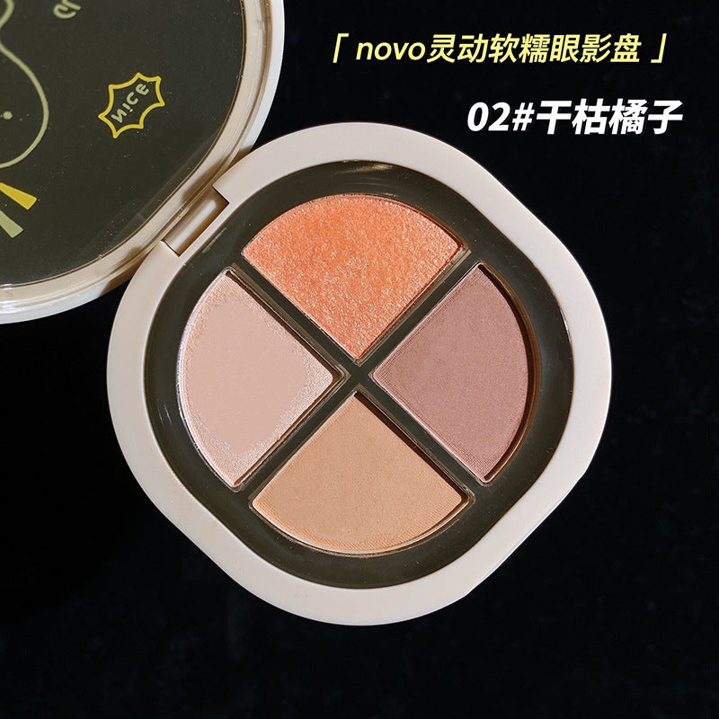 Novo makeup dynamic soft & creamy quad eyeshadow palette - matte, shimmer, and crushed diamond finishes - student-friendly, affordable earth tone eyeshadow palette wholesale