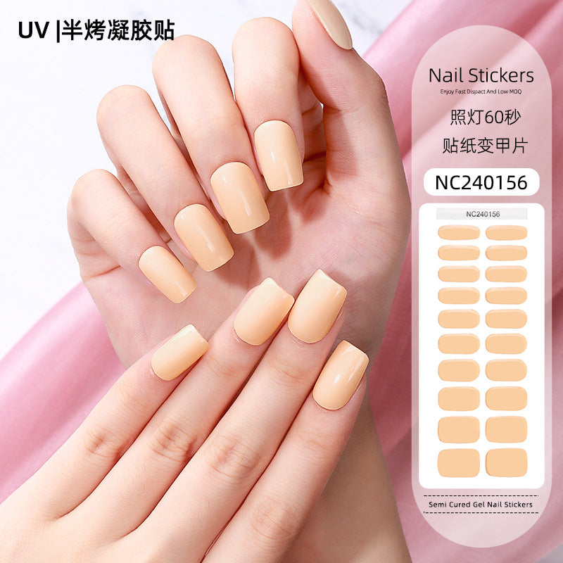 Zhengxiang custom gel nail stickers - solid color korean uv light therapy semi-cured nail stickers - waterproof cross-border wholesale