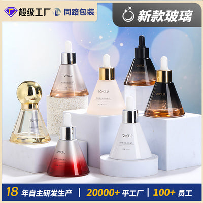New arrival cosmetic glass bottle 40ml conical dropper bottle essential oil bottle press tip thick bottom essence refill bottle