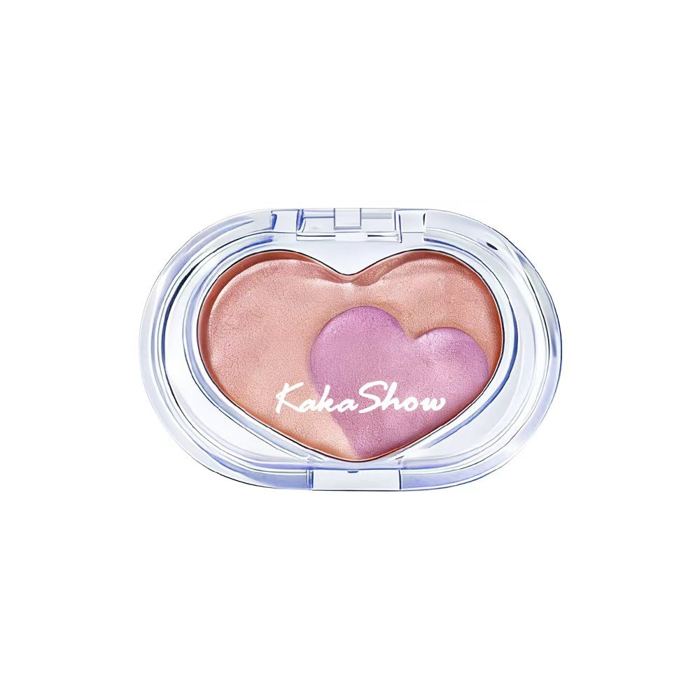 Kakashow heart-shaped duo highlighter palette - 3d illuminating, shimmering, and fine glitter - highlighter & blush in one