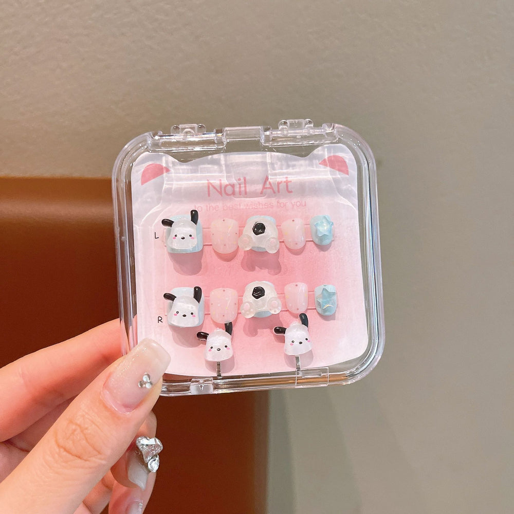 New arrivalkids manicure ear clip handmade girl wear nail patch exquisite transparent girl gift box suit