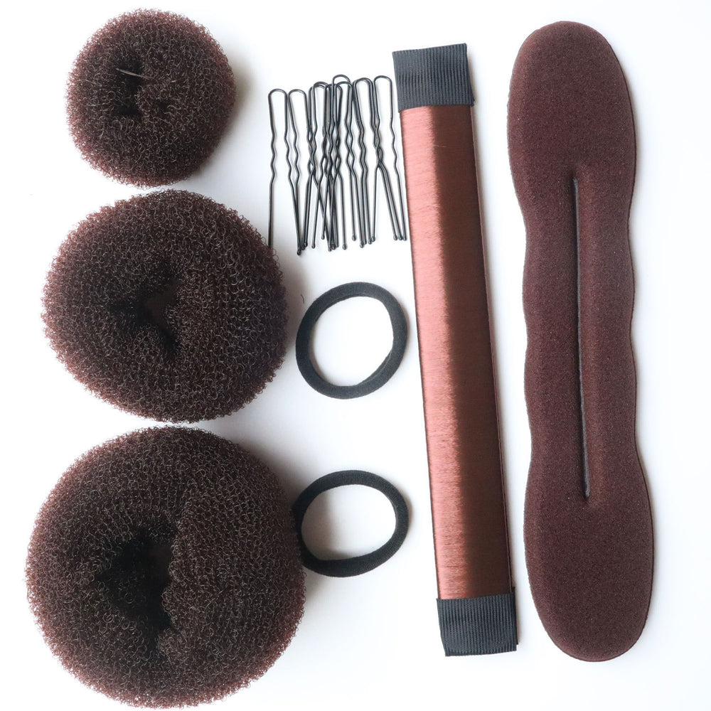 17-piece hair accessories tool set, ball head donut hair styling tool, sponge hair braider, snap ring hair ring, accessible luxury