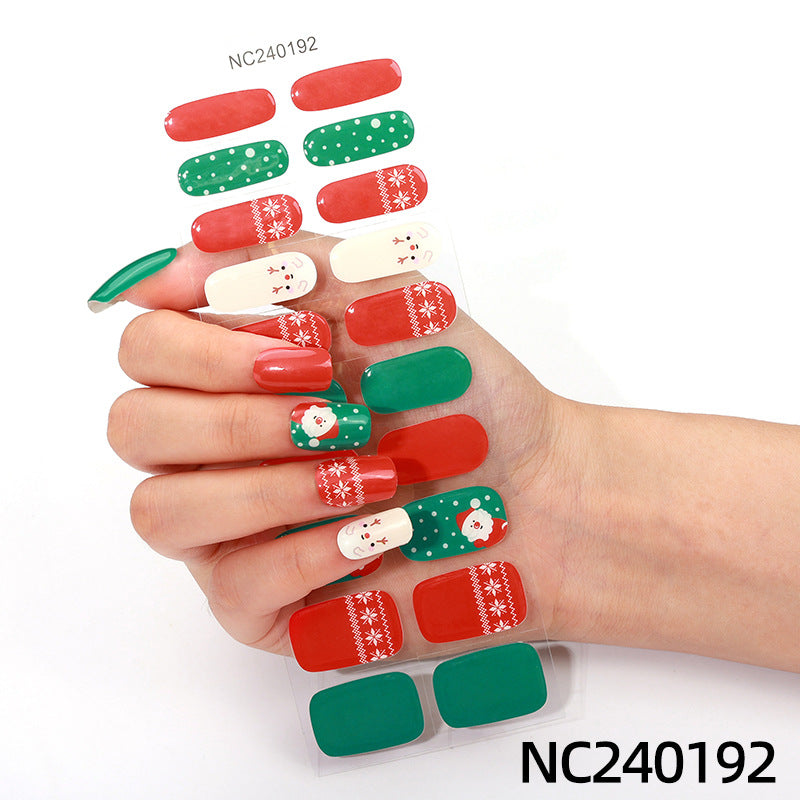 Zhengxiang christmas gel manicure stickers waterproof cross-border european and american uv semi-cured nail stickers christmas nail