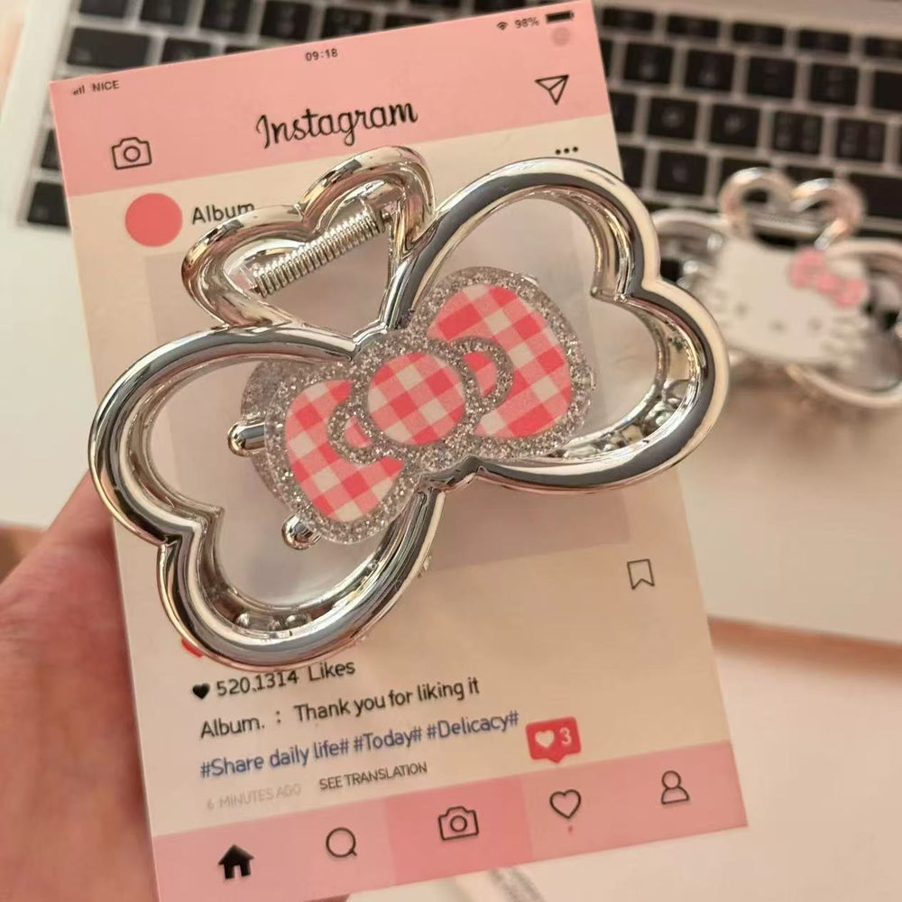 2025 new design: high-end, sweet, and girly silver bow hair claw clip/barrette/head accessory