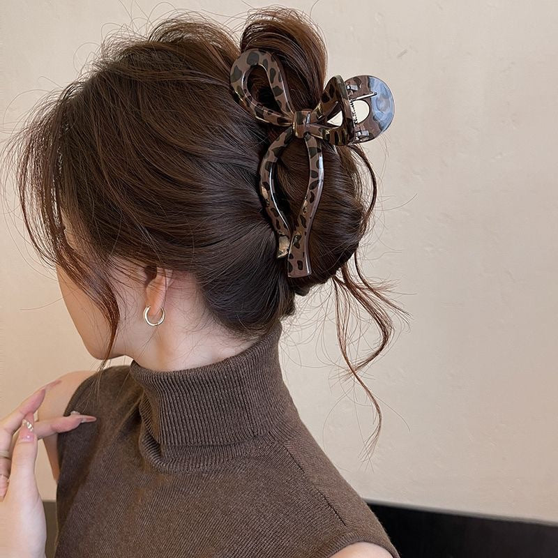 Classy large leopard print gripper casualretro hair card popular back of the head hair volume elegant shark clip