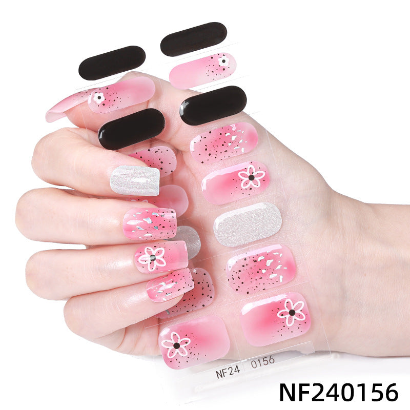Zhengxiang customized gel manicure stickers ins ice transparent hot stamping cross-border uv lamp hardening semi-baked nail stickers amazon