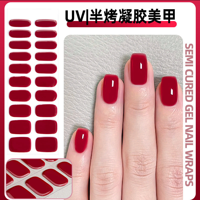 Zhengxiang custom gel nail stickers - waterproof, cross-border, european & american style, solid color nail art stickers, uv light curing, semi-cured nail stickers