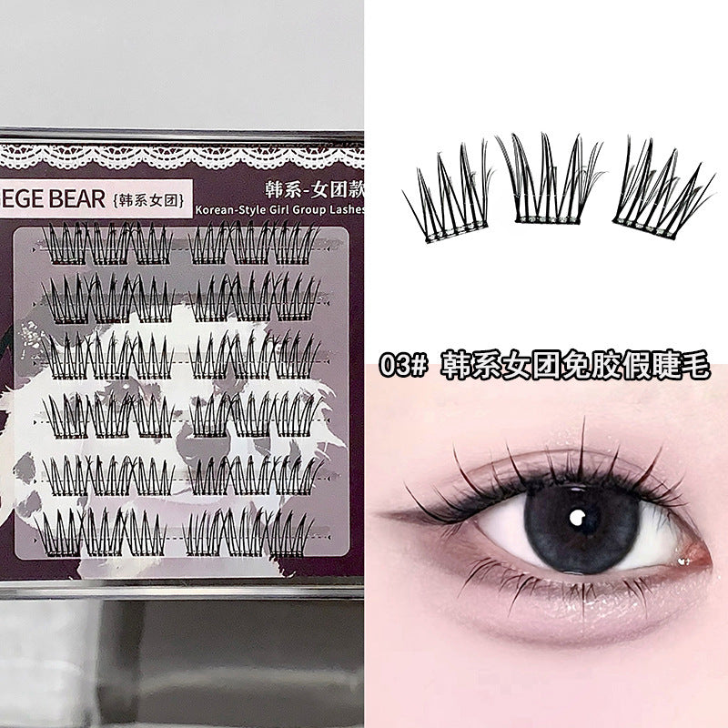 Gege bearkorean style girl group glue-free false eyelashes self-adhesive natureartificial mom-like lazy single cluster eyelashes