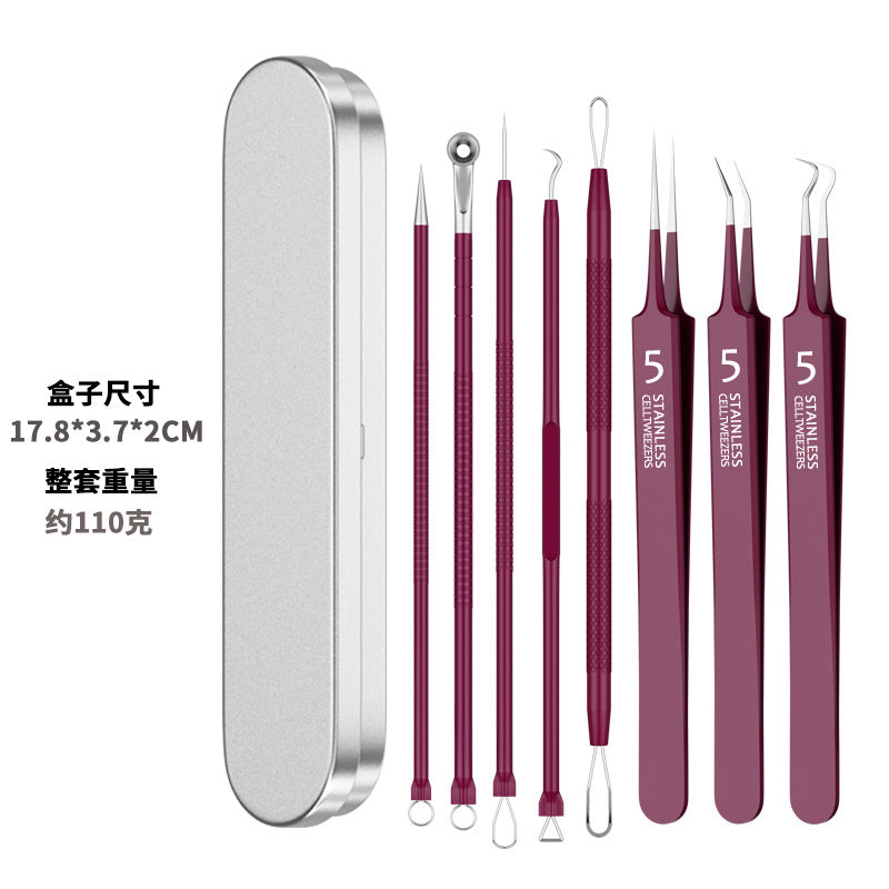 Manufacturer's ready-made rose red acne needle cell clip suit acne removal acne needle tweezers acne needle scraper blackhead tool