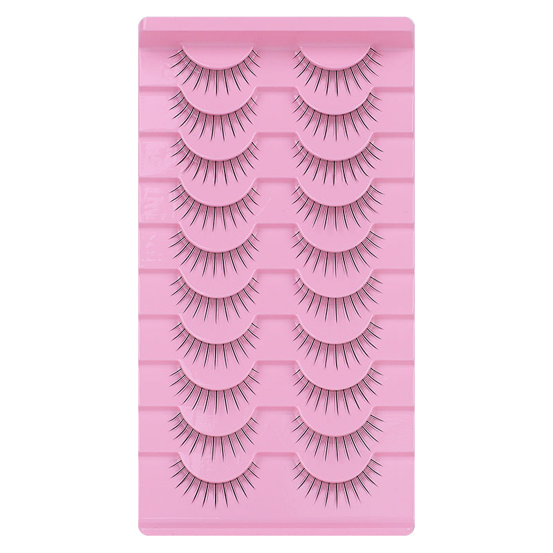 Fake eyelashes - no glue needed, 10 pairs acrylic natural simulation black stem thin stem comic eyelashes, one-piece cosplay makeup