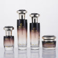 Ready-to-ship skincare glass bottle set packaging, including 120ml lotion/serum glass bottles and 50g cream/jar dispensing containers