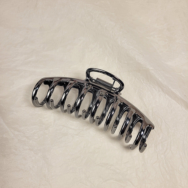 Large korean style metal claw clip - bright finish, dragon bone design, minimalist retro court style, girly french hair clip for back of head