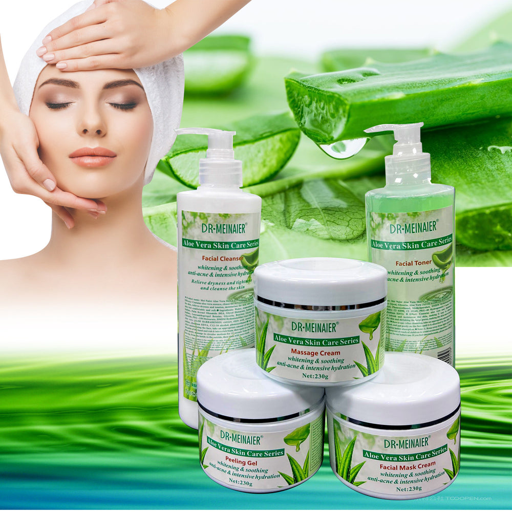 aloe vera skincare set: soothing & repairing cleanser, serum, massage cream - wholesale direct from beauty salon & spa factory