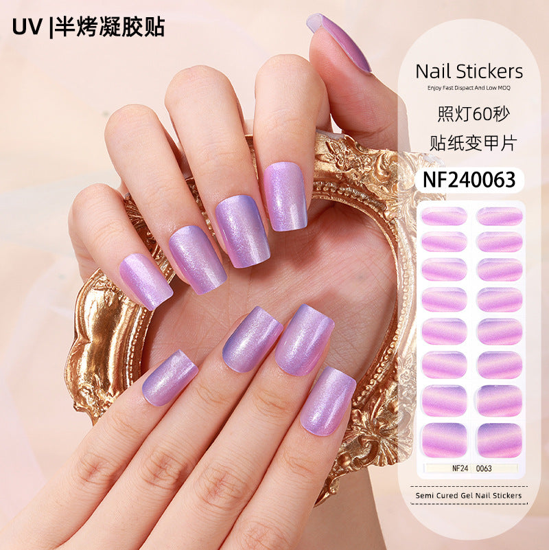 Zhengxiang custom gel nail art stickers french bronzing uv phototherapy semi-cured nail stickers ice transparent nail art stickers wholesale
