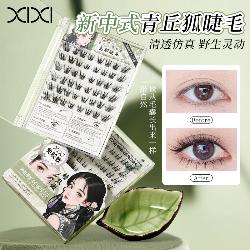 Xixiqingqiuhu self-adhesive glue-free fake eyelashes chinoiserie fox style oblique flying natureartificial single cluster segmented eyelashes