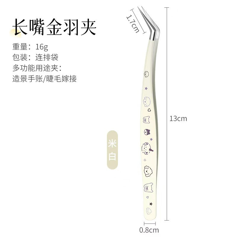New arrival cartoon hand account tweezers stickers high precision tweezers hand account cultural and creative tools printing gold feather clip eyelash tweezers
