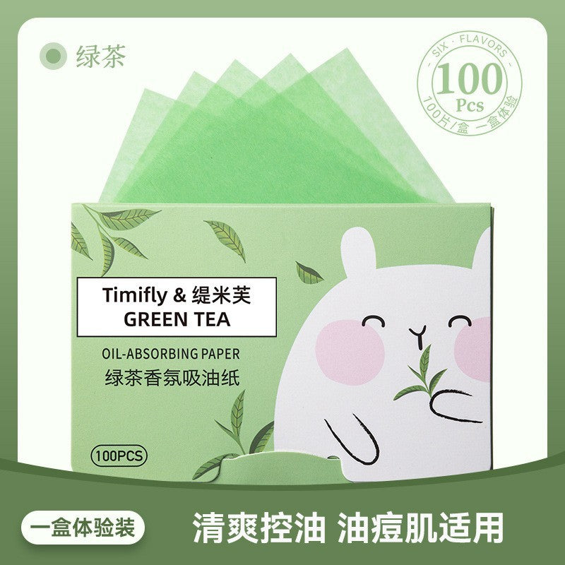 Facial oil-absorbing paper comes with powder puff, cosmetic mirror, facial oil-absorbing tissue, refreshing facial storage, portable 100 pieces